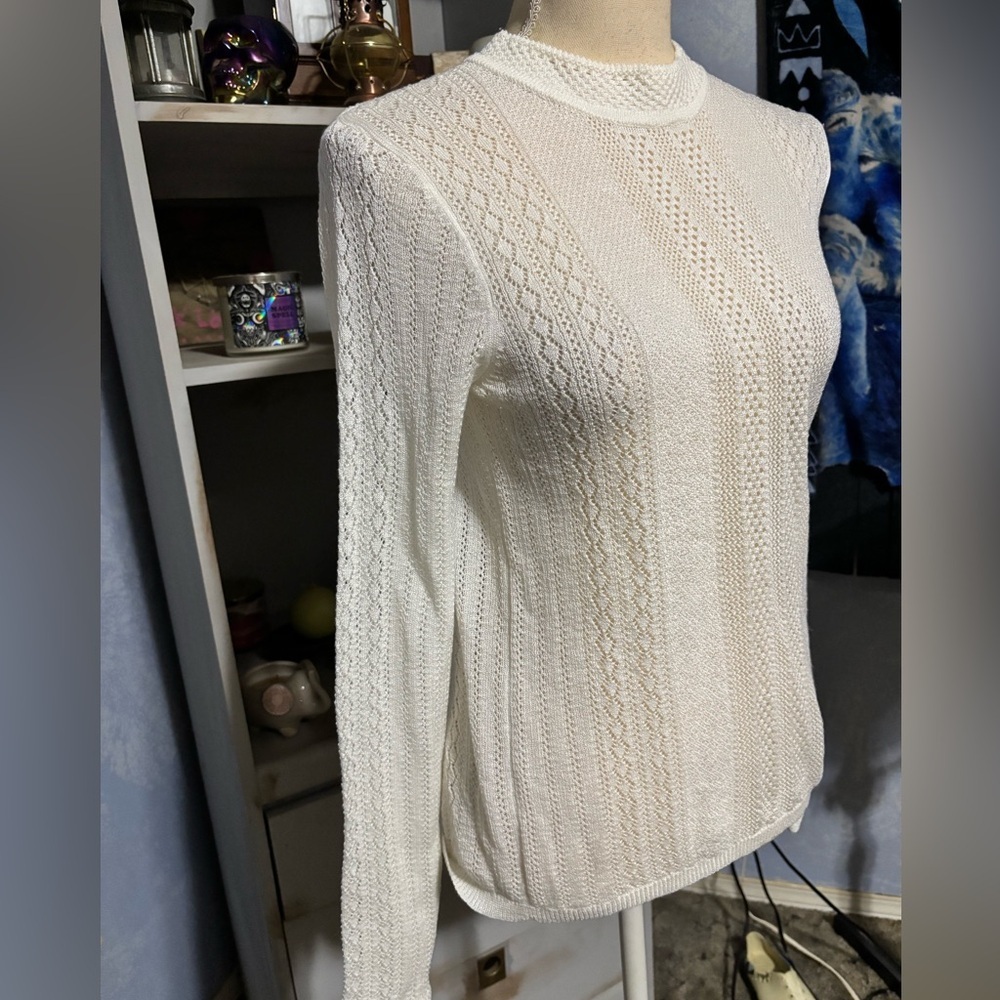 🛍Twik white Women's knit  Sweater small #cottage core #electric grandma #knit - Picture 3 of 10